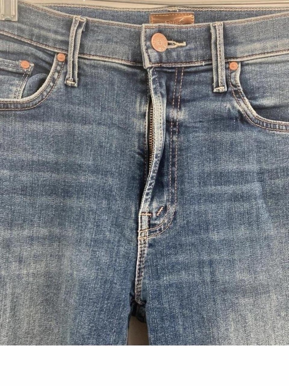 Mother Distressed Straight-Leg Jeans in Medium Blue - Picture 4 of 8
